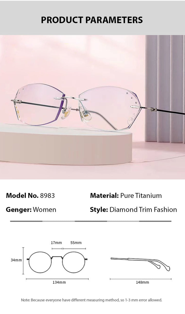 Chashma Ochki Womens Rimless Oval Titanium Eyeglasses 89834 — view 1 | Chashma Ochki at FuzWeb