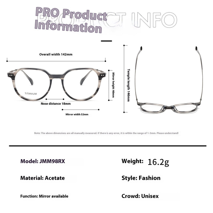 Aror JMM98RX Eyeglasses — Frame Dimensions and Sizing Chart