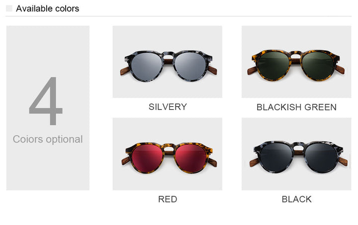 Yimaruili Unisex Full Rim Round Wood Frame HD Polarized Sunglasses 8048.