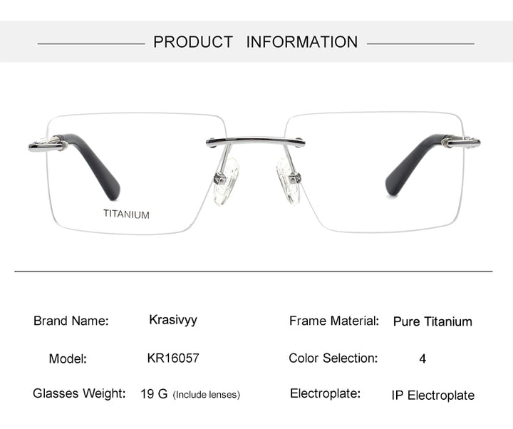 Krasivyy Unisex Rimless Square Titanium Eyeglasses 1657 — view 4 | Krasivyy at FuzWeb