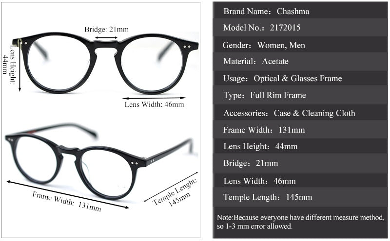 Chashma Men's Full Rim Round Acetate Frame Eyeglasses 2172015.