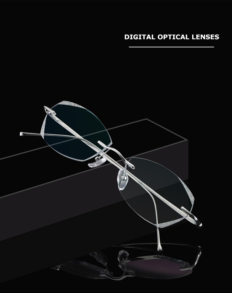 Chashma Unisex Rimless Diamond Cut Titanium Frame Custom Lens Eyeglasses 3306 — view 1 | Chashma at FuzWeb