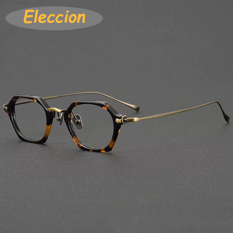 Eleccion Unisex Full Rim Polygon Acetate Titanium Eyeglasses 945502 Full Rim Eleccion Tortoises