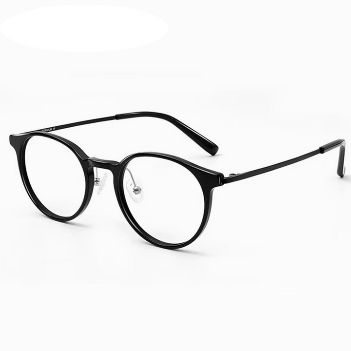 Eleccion Unisex Full Rim Oval Round Acetate Titanium Eyeglasses 94254 Full Rim Eleccion Black