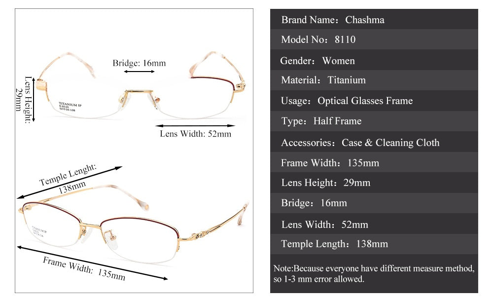 Chashma Womens Semi Rim Oval Square Titanium Eyeglasses 48110 — view 1 | Chashma at FuzWeb