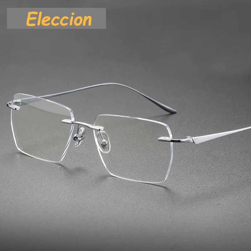 Eleccion Unisex Rimless Flat Top Square Titanium Eyeglasses 480958