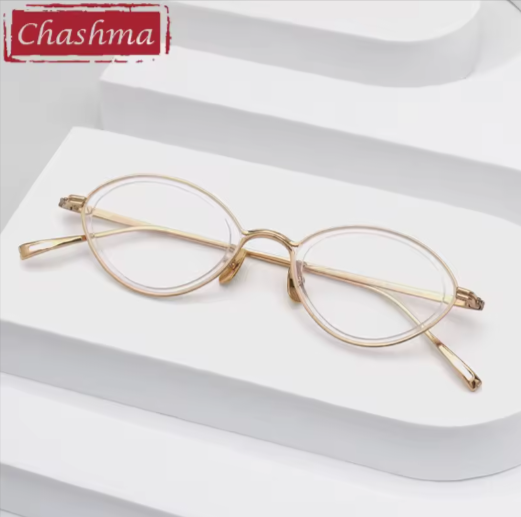Chashma Ochki Unisex Full Rim Oval Acetate Titanium Eyeglasses 770020