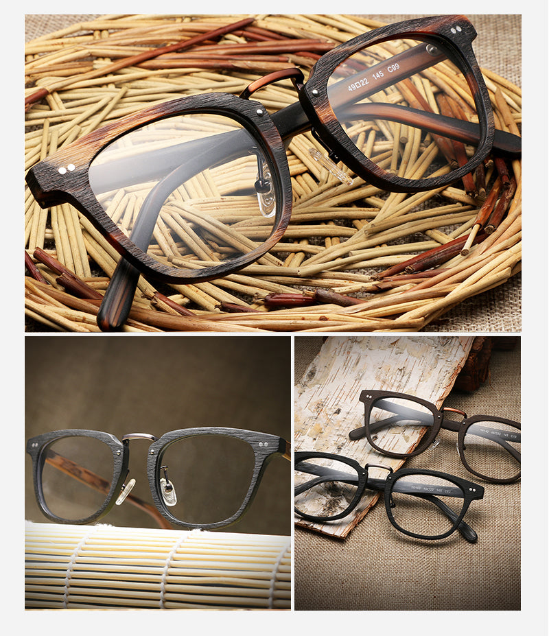 Hdcrafter Unisex Full Rim Square Round Wood Frame Eyeglasses Lbh025.