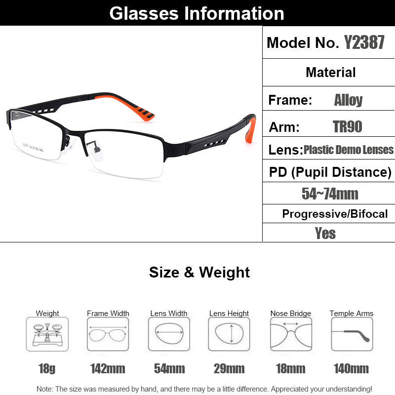 Gmei Mens Semi Rim Square Tr 90 Titanium Alloy Eyeglasses Y2387 — view 2 | Gmei Optical at FuzWeb
