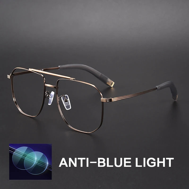 Gatenac Unisex Full Rim Square Double Bridge Titanium Photochromic Reading Glasses 760942.