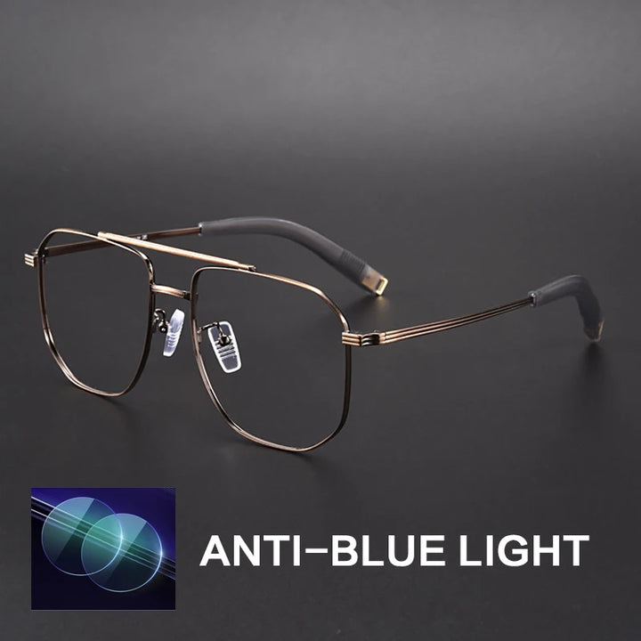 Gatenac Unisex Full Rim Square Double Bridge Titanium Photochromic Reading Glasses 760942.
