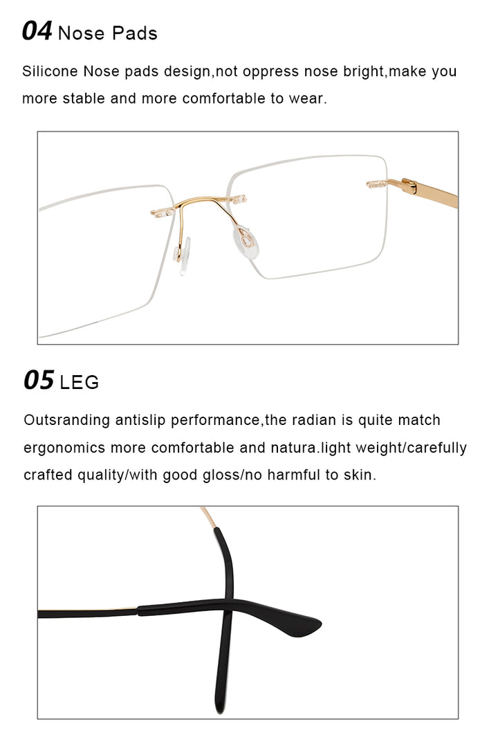 Krasivyy Unisex Rimless Square Screwless Titanium Eyeglasses 95015.