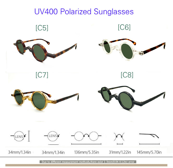 Yujo Unisex Full Rim Small Round 34mm Handcrafted Acetate Eyeglasses.