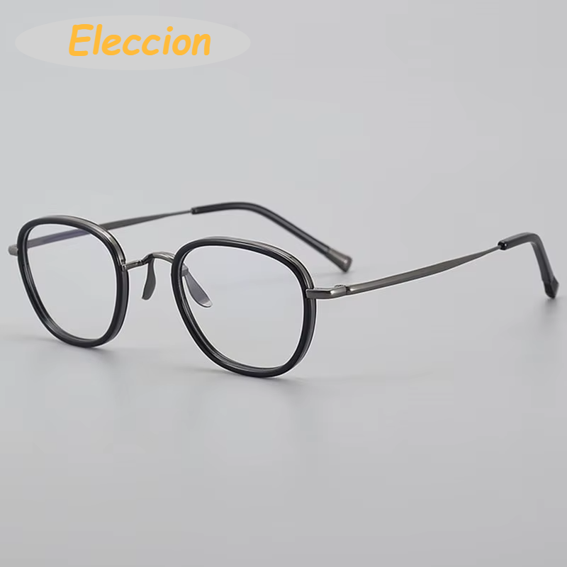 Eleccion Unisex Full Rim Polygon Oval Titanium Acetate Eyeglasses 94250