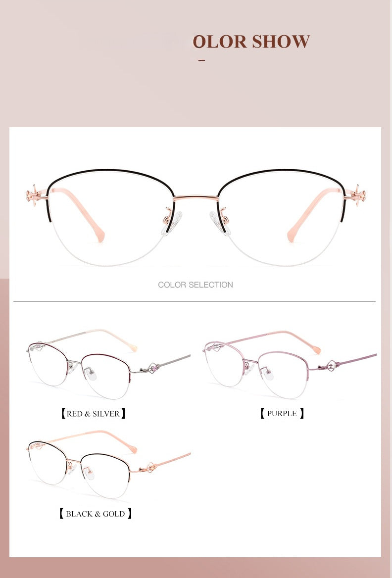 Chashma Ochki Women's Semi Rim Square Cat Eye Stainless Steel Eyeglasses 8025.