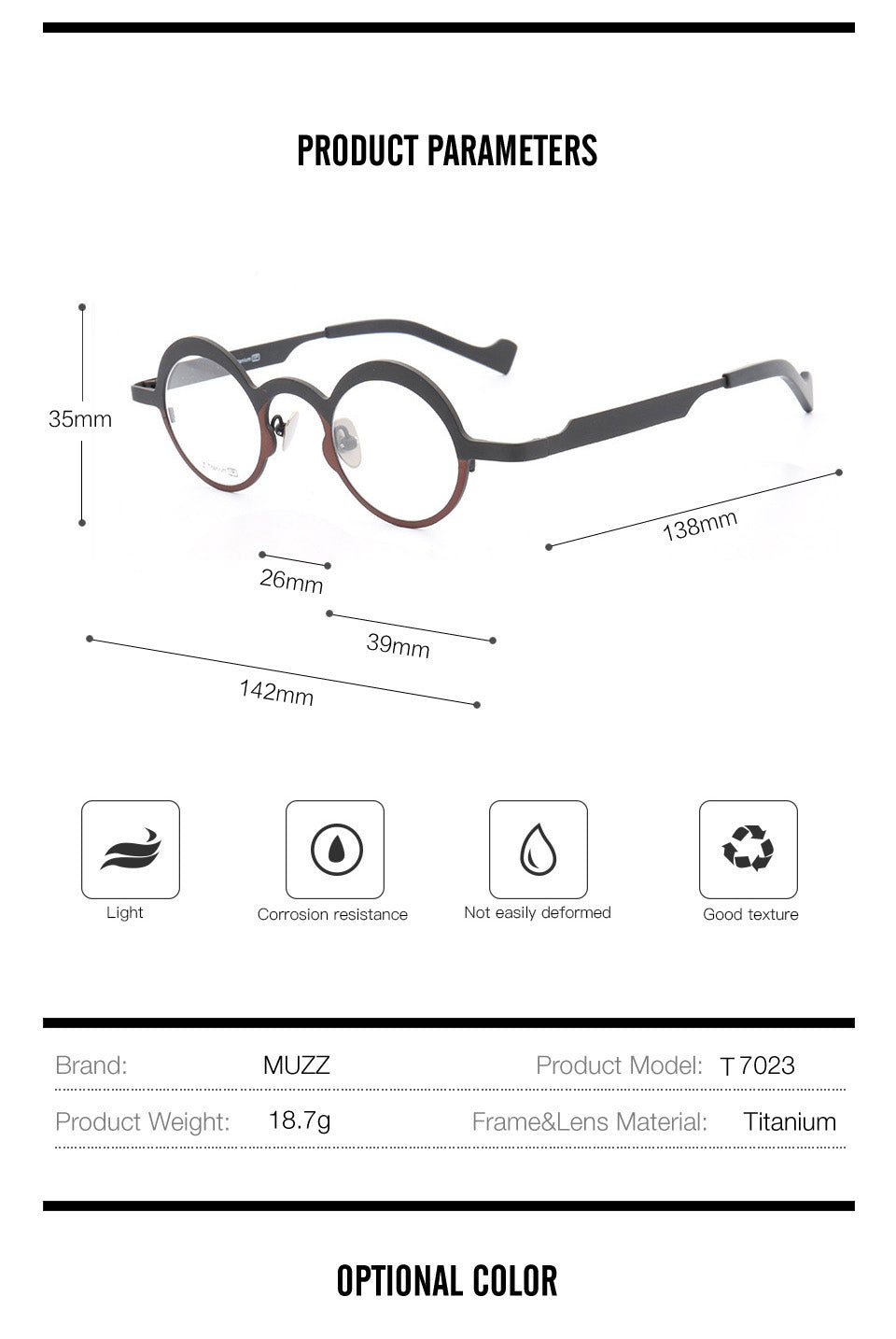 Muzz Unisex Full Rim Round Titanium Frame Eyeglasses T7023 — view 1 | Muzz at FuzWeb