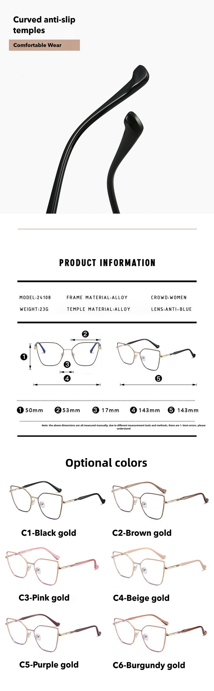 Kansept Womens Full Rim Square Cat Eye Alloy Reading Glasses 24108 — view 2 | Kansept at FuzWeb