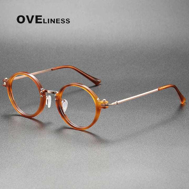 Oveliness Unisex Full Rim Round Acetate Titanium Eyeglasses 5866.