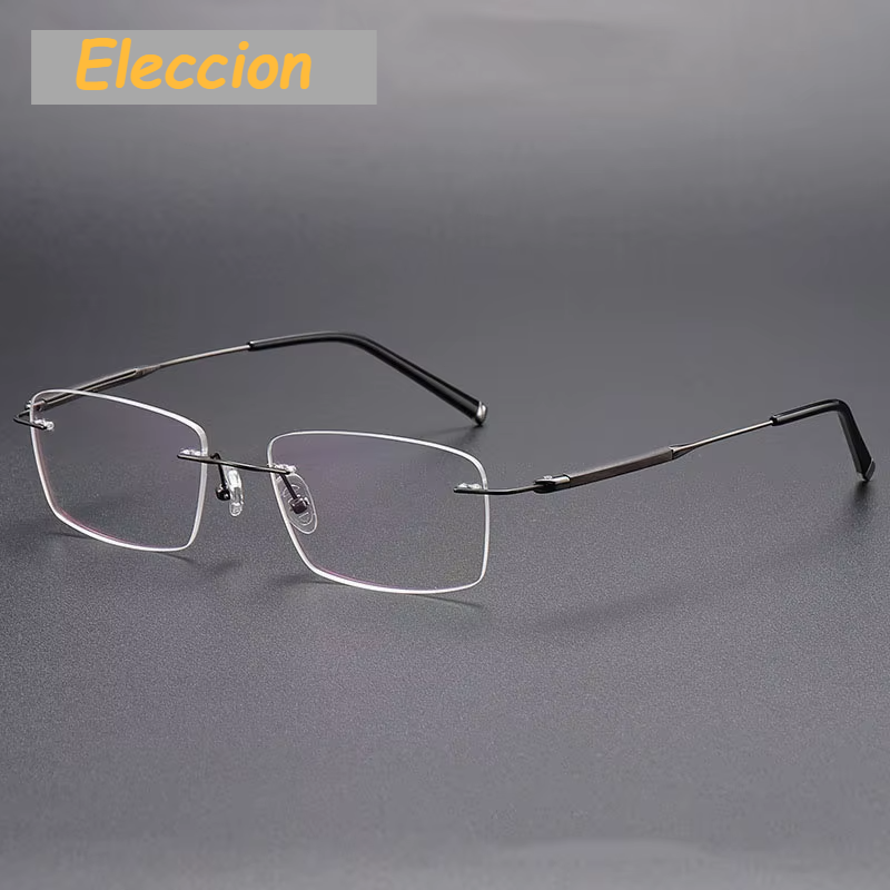 Eleccion Men's Rimless Square Polygon Titanium Eyeglasses 480954 Rimless Eleccion Gray