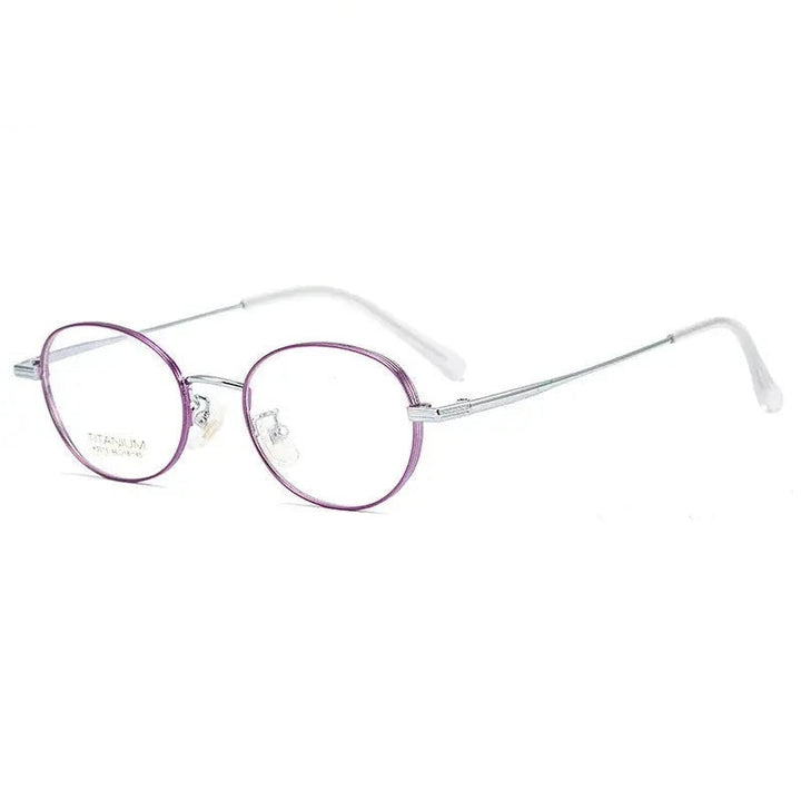 Chashma Ottica Unisex Full Rim Small Round Titanium Eyeglasses 5015 - Purple Silver