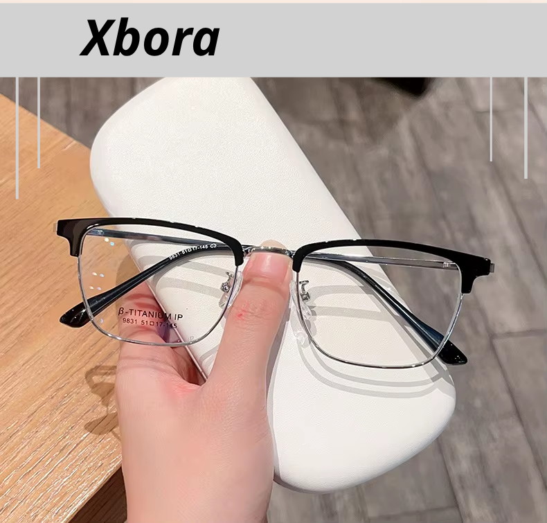 Xbora Unisex Full Rim Square Tr 90 Titanium Alloy Eyeglasses 549831