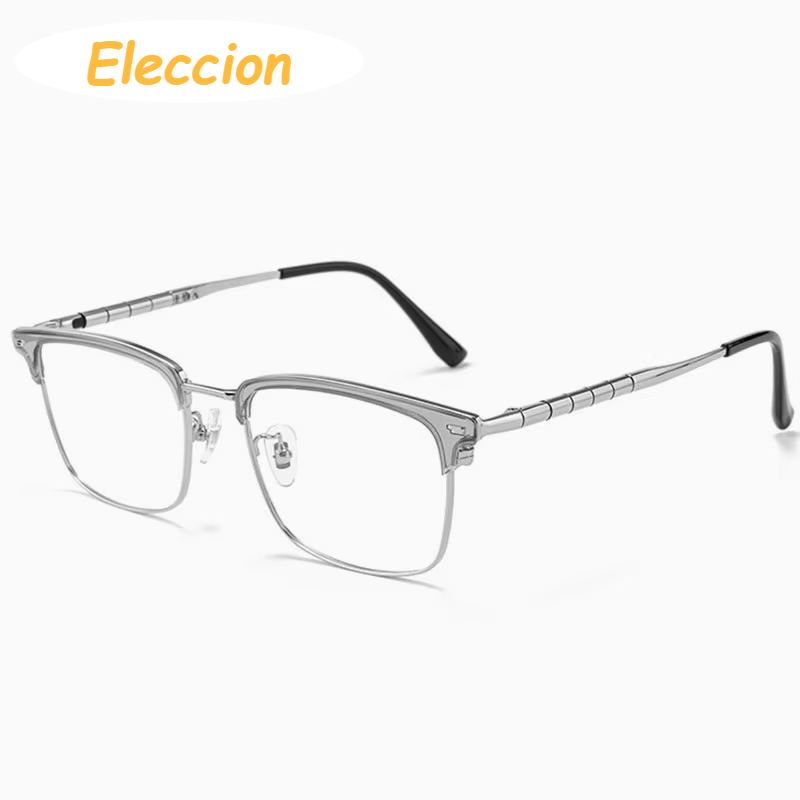 Eleccion Unisex Full Rim Square Titanium Acetate Eyeglasses 69839 Full Rim Eleccion Gray - Silver