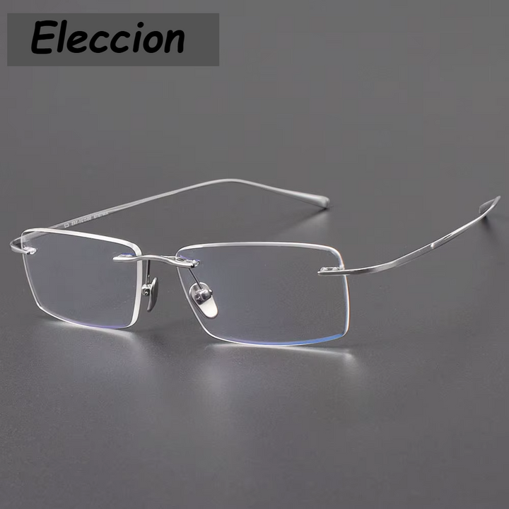 Eleccion Unisex RImless Oval Square Titanium Eyeglasses 491818 Rimless Eleccion Silver