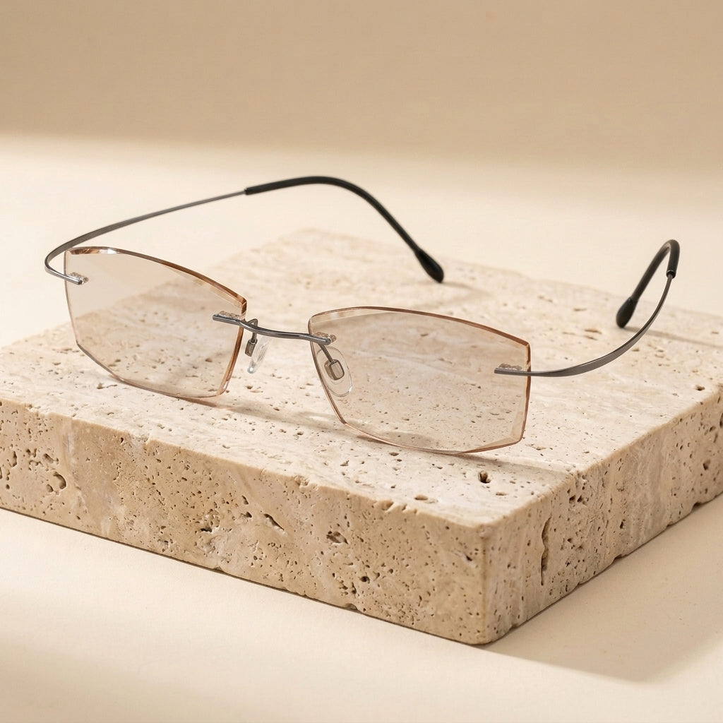 Chashma Ottica Men Rimless Titanium Eyeglasses 60744 - Gray with Brown