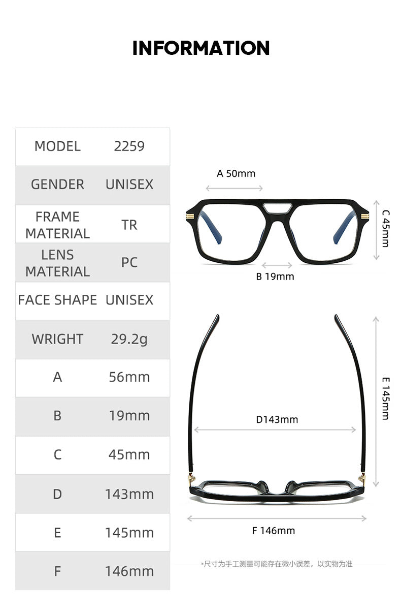Kocolior 225900 Unisex Full Rim Square Double Bridge Tr 90 Frames FuzWeb