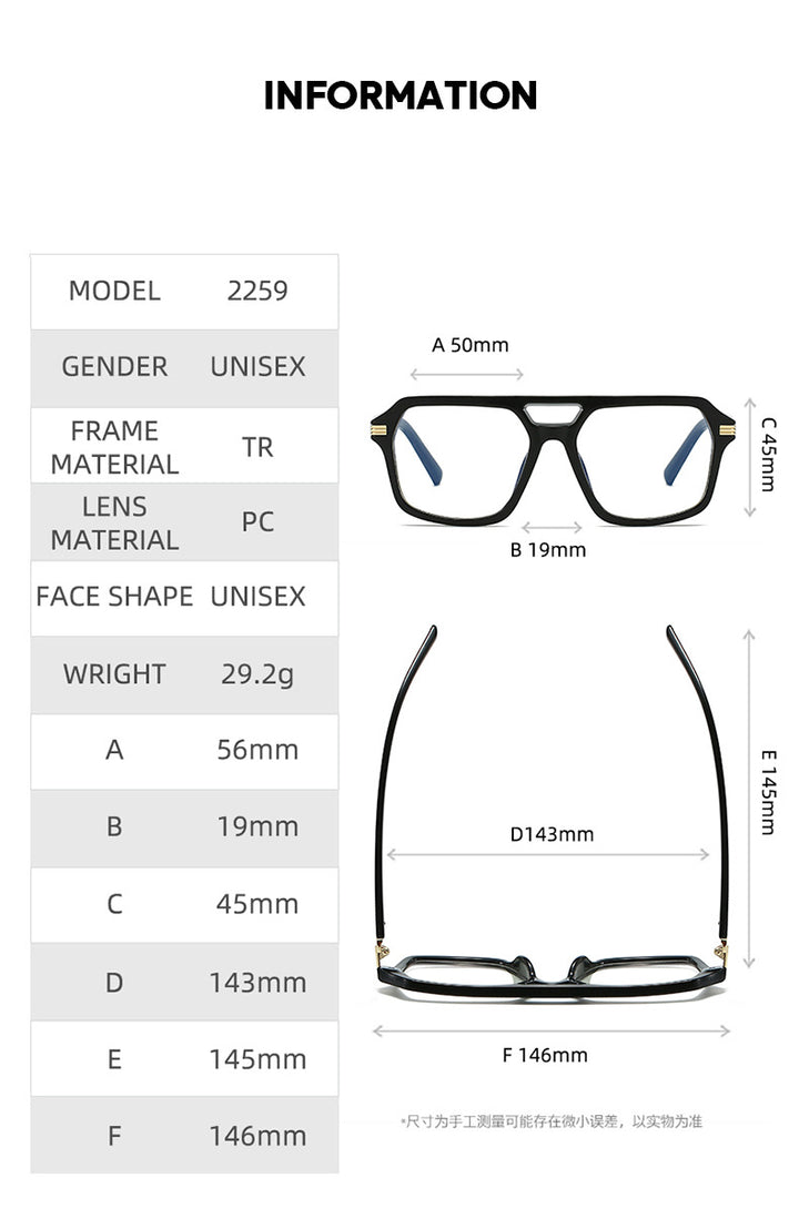 Kocolior 225900 Unisex Full Rim Square Double Bridge Tr 90 Frames FuzWeb