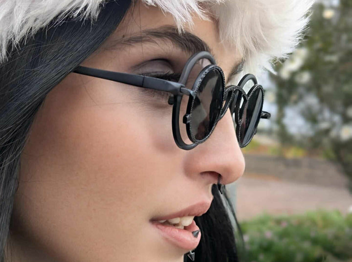 Black Mask Unisex Full Rim Round Titanium Eyeglasses Clip On Sunglasses 495976