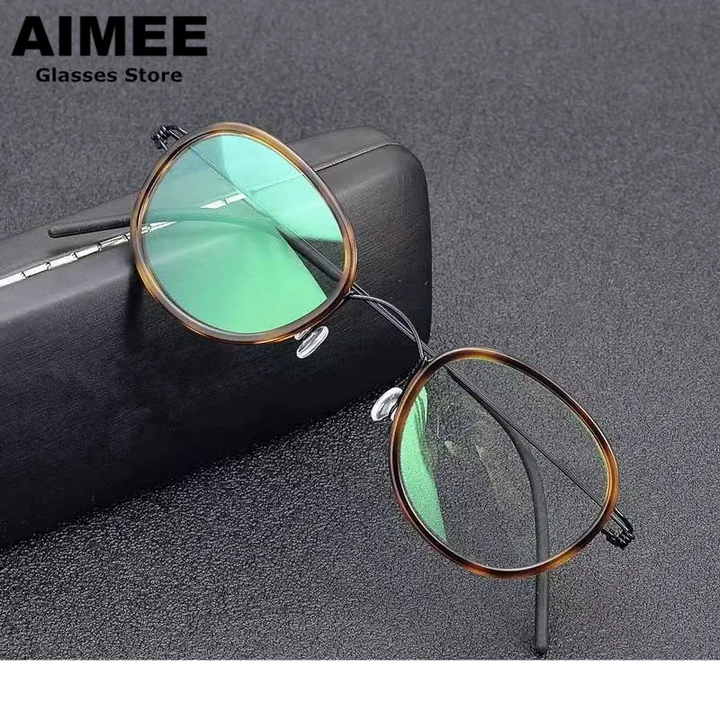 Aimee Unisex Full Rim Oval Square Acetate Titanium Eyeglasses 314569