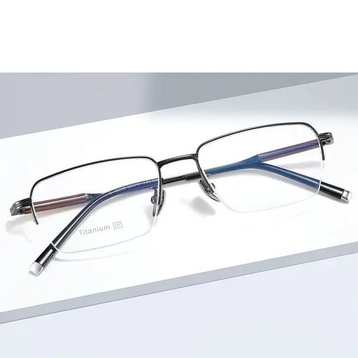 Hdcrafter Womens Semi Rim Rectangle Titanium Frames 182260 — view 1 | Hdcrafter Eyeglasses at FuzWeb