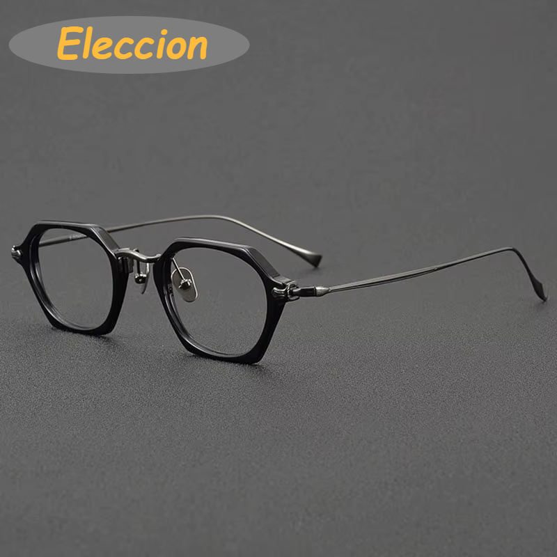 Eleccion Unisex Full Rim Polygon Acetate Titanium Eyeglasses 945502