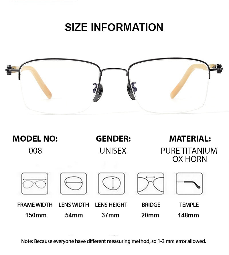 Chashma Ottica Mens Big Semi Rim Square Titanium Horn Eyeglasses 401008 — view 1 | Chashma Ottica at FuzWeb