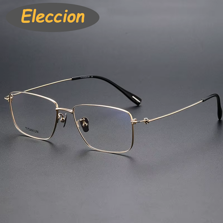 Eleccion Unisex Full Rim Square Titanium Eyeglasses 80916 Full Rim Eleccion Gold