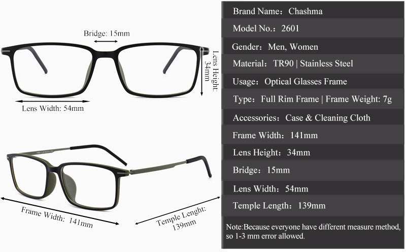 Chashma Ochki Unisex Full Rim Square Ultem Tr 90 Stainless Steel Eyeglasses 2601 — view 1 | Chashma Ochki at FuzWeb
