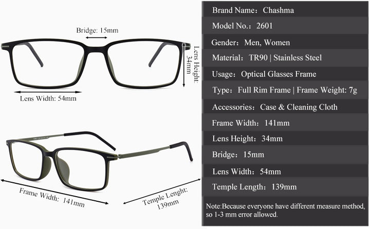Chashma Ochki Unisex Full Rim Square Ultem Tr 90 Stainless Steel Eyeglasses 2601 — view 1 | Chashma Ochki at FuzWeb