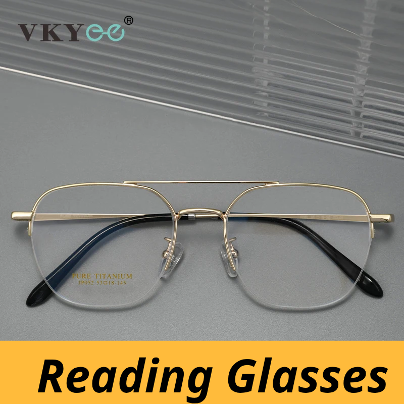 Vicky Unisex Full Rim Square Double Bridge Titanium Reading Glasses 517052