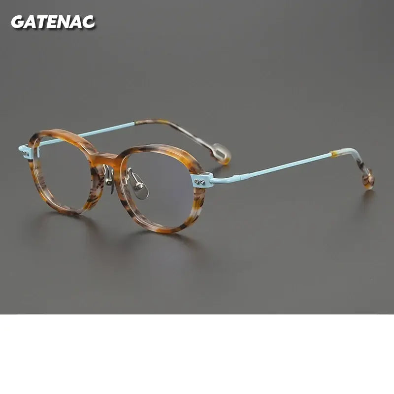 Gatenac Unisex Full Rim Big Square Acetate Titanium Eyeglasses 679010 FuzWeb