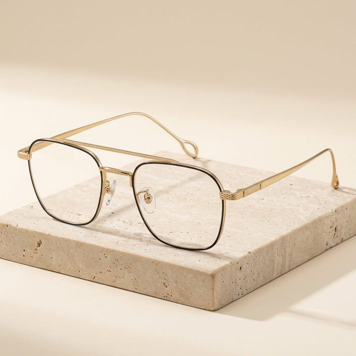 Chashma Ottica Unisex Full Rim Square Double Bridge Titanium Eyeglasses 83654 - Studio Cover