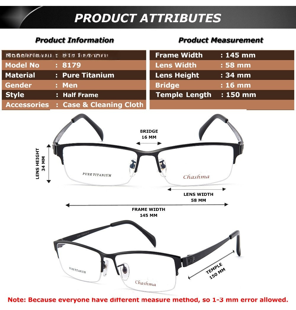 Chashma Mens Semi Rim Square Titanium Eyeglasses 81479 — view 1 | Chashma at FuzWeb