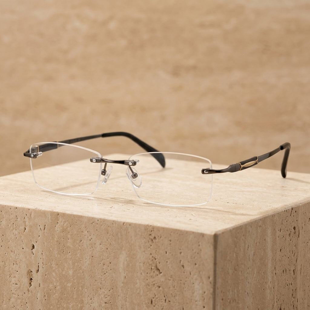 Chashma Ottica Unisex Rimless Square Titanium Eyeglasses 66277 - Travertine Studio