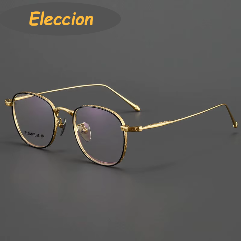 Eleccion Women's Full Rim Oval Square Titanium Eyeglasses 93090 Full Rim Eleccion Black - Gold