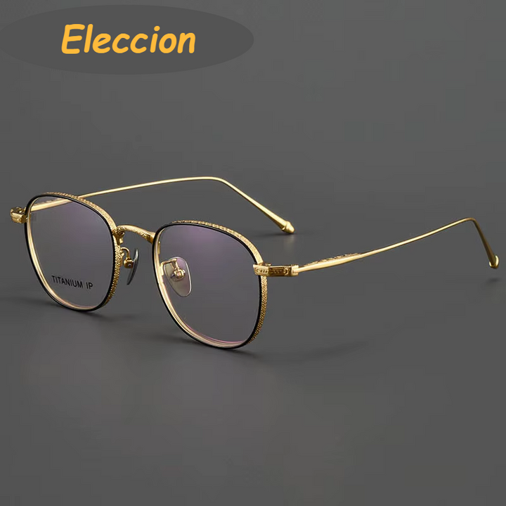 Eleccion Women's Full Rim Oval Square Titanium Eyeglasses 93090 Full Rim Eleccion Black - Gold