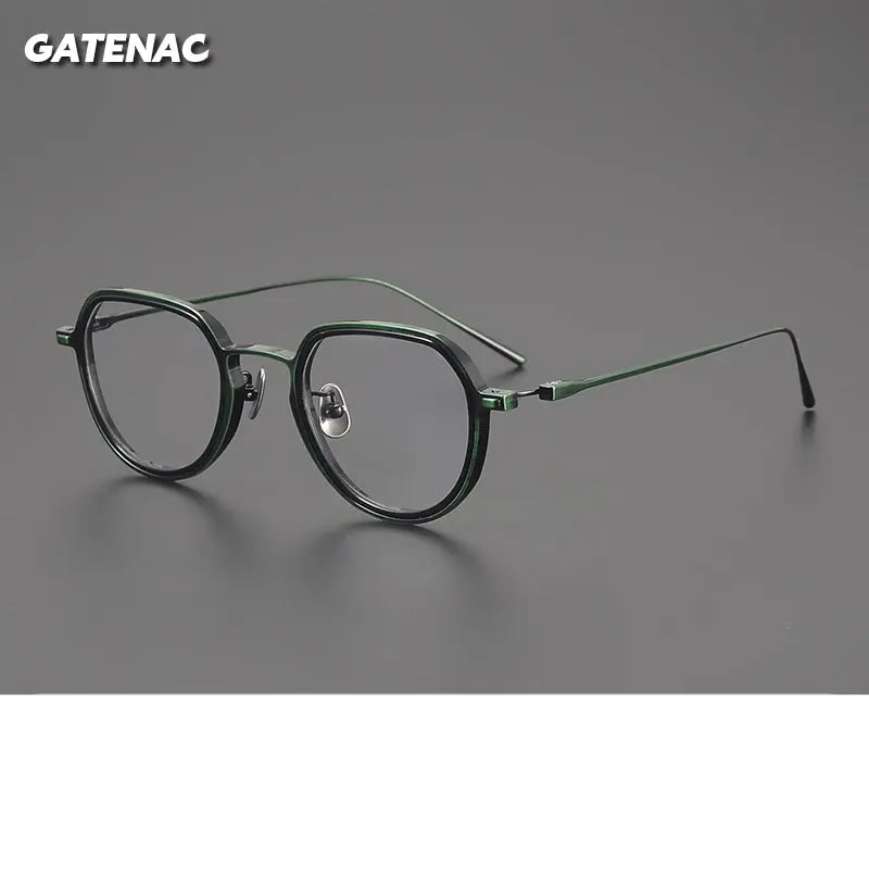 Gatenac Mens Full Rim Flat Top Round Acetate Titanium Eyeglasses 678316 — view 1 | Gatenac at FuzWeb