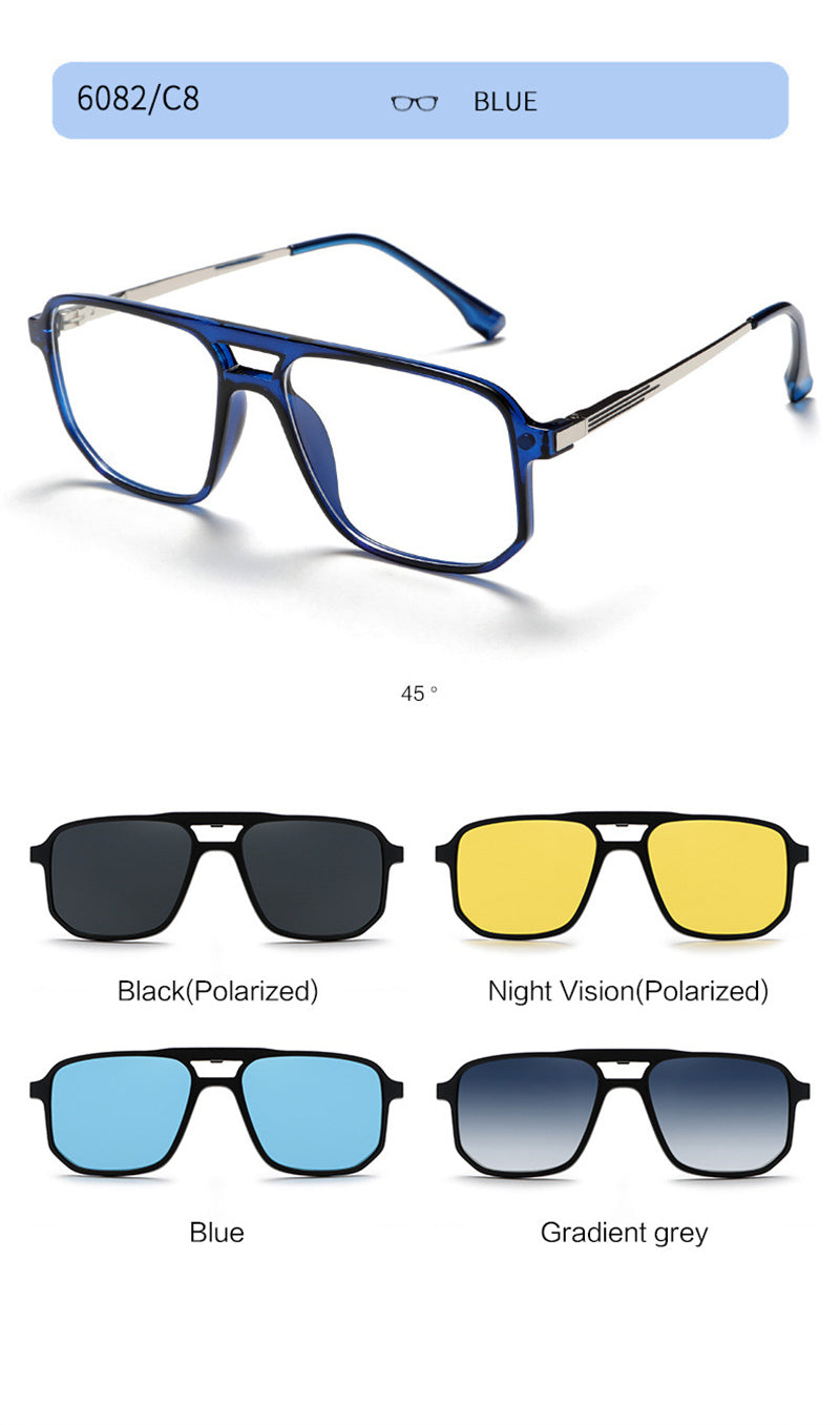Summer Flower Unisex Full Rim Square Double Bridge Alloy Eyeglasses Clip On Sunglasses 60824.