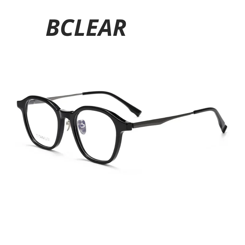 Bclear Unisex Full Rim Round Square Acetate Titanium Eyeglasses 633576
