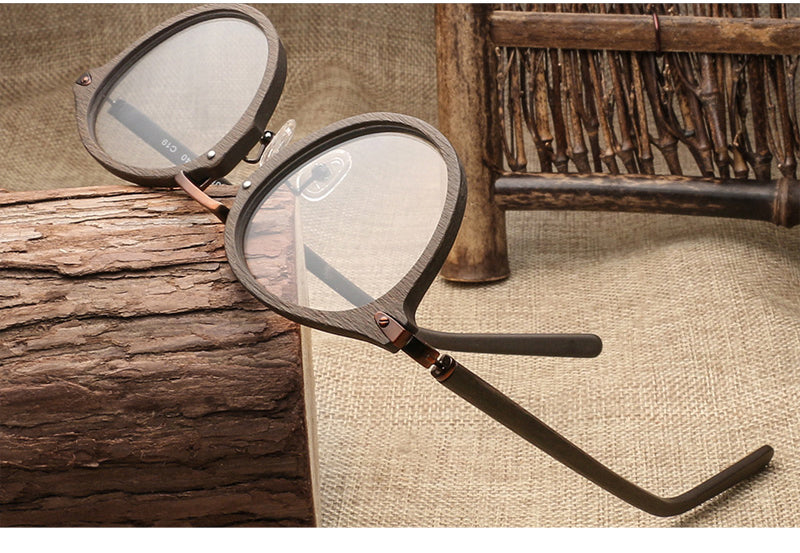 Hdcrafter Unisex Full Rim Round Acetate Eyeglasses Acetate Round Wood Grain Bc06 — view 2 | Hdcrafter Eyeglasses at FuzWeb