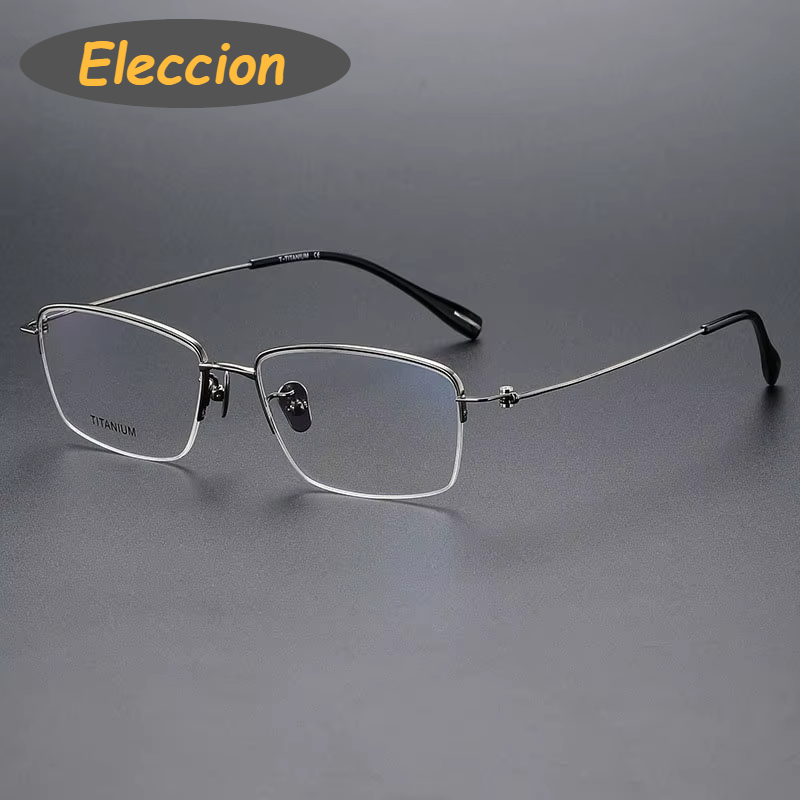 Eleccion Men's Semi Rim Square Titanium Eyeglasses 80923 Semi Rim Eleccion Gray